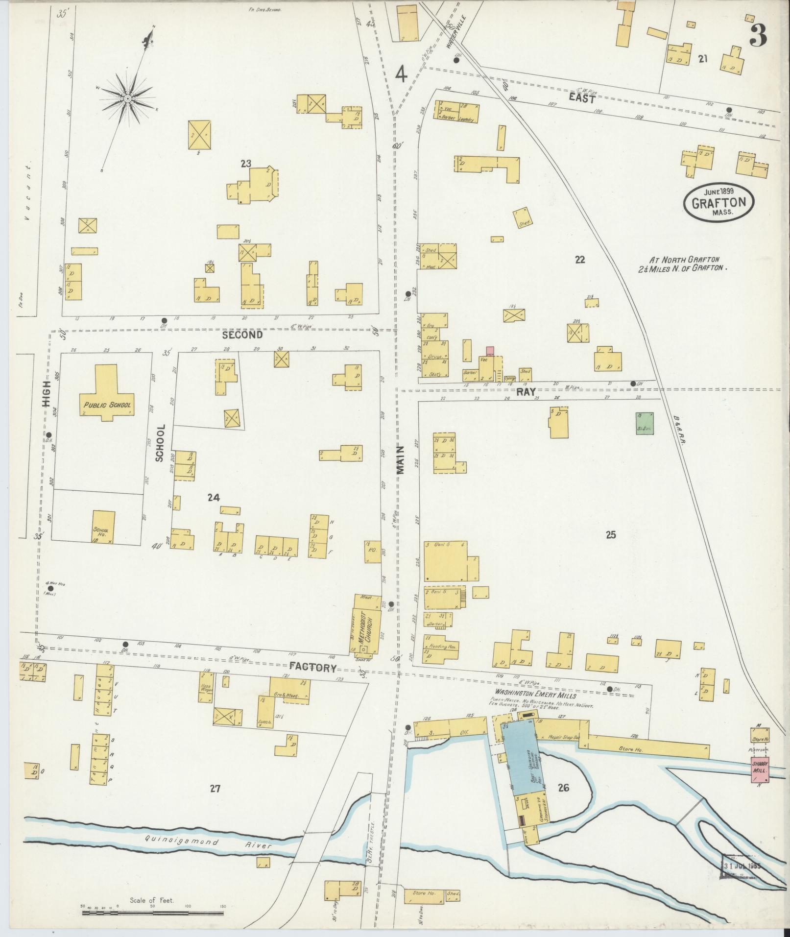 Sanborn Fire Insurance Map from Grafton, Worcester County, Massachusetts (1889), Sheet #0003 - Complete Map Set gallery image, historic Sanborn map, vintage wall art, Massachusetts Massachusetts