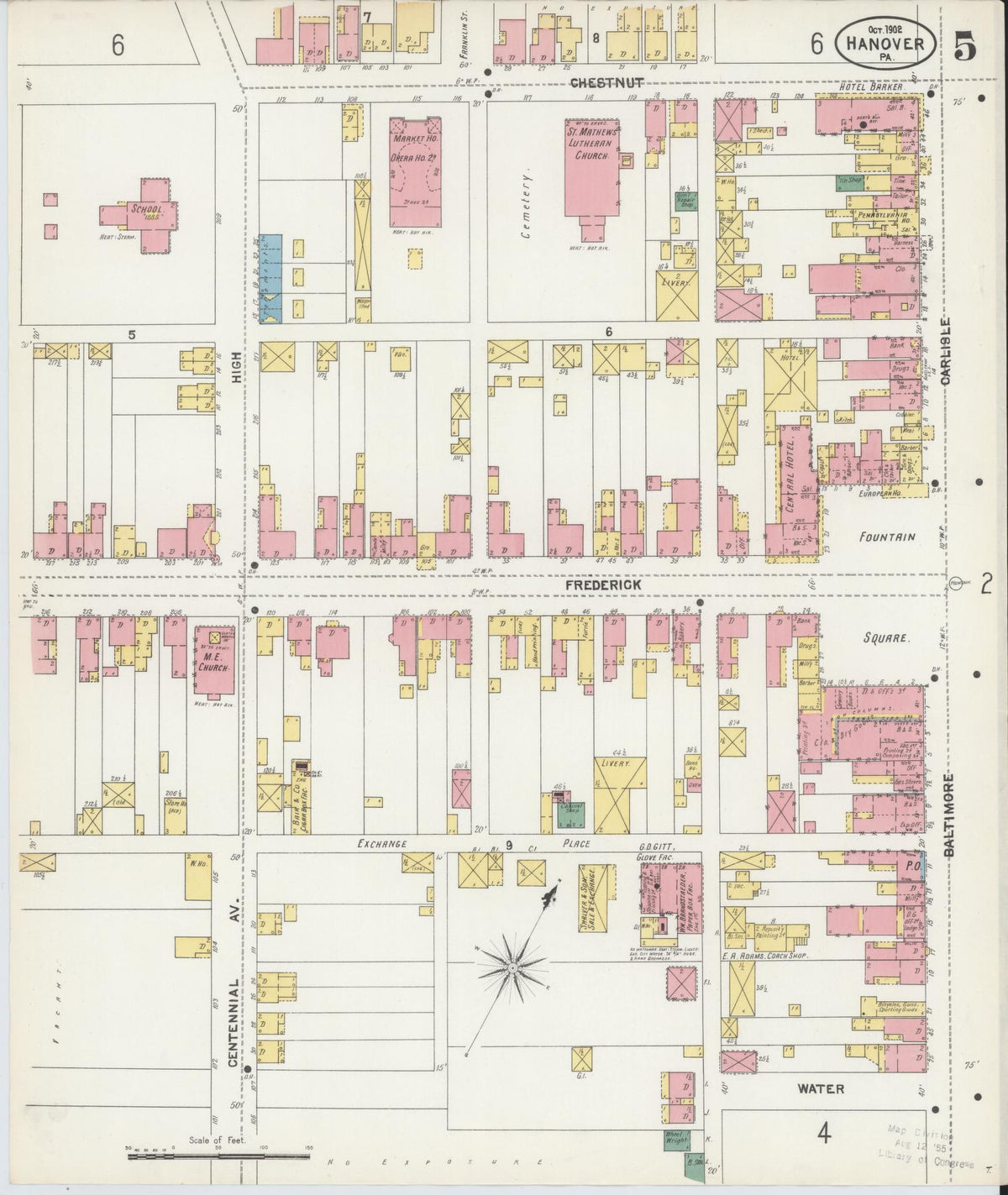 Sanborn Fire Insurance Map from Hanover, York County, Pennsylvania (1902), Sheet #0005 - Historic Sanborn Fire Insurance Map Print, vintage old map wall art, antique decor, genealogy gift, Pennsylvania Pennsylvania map