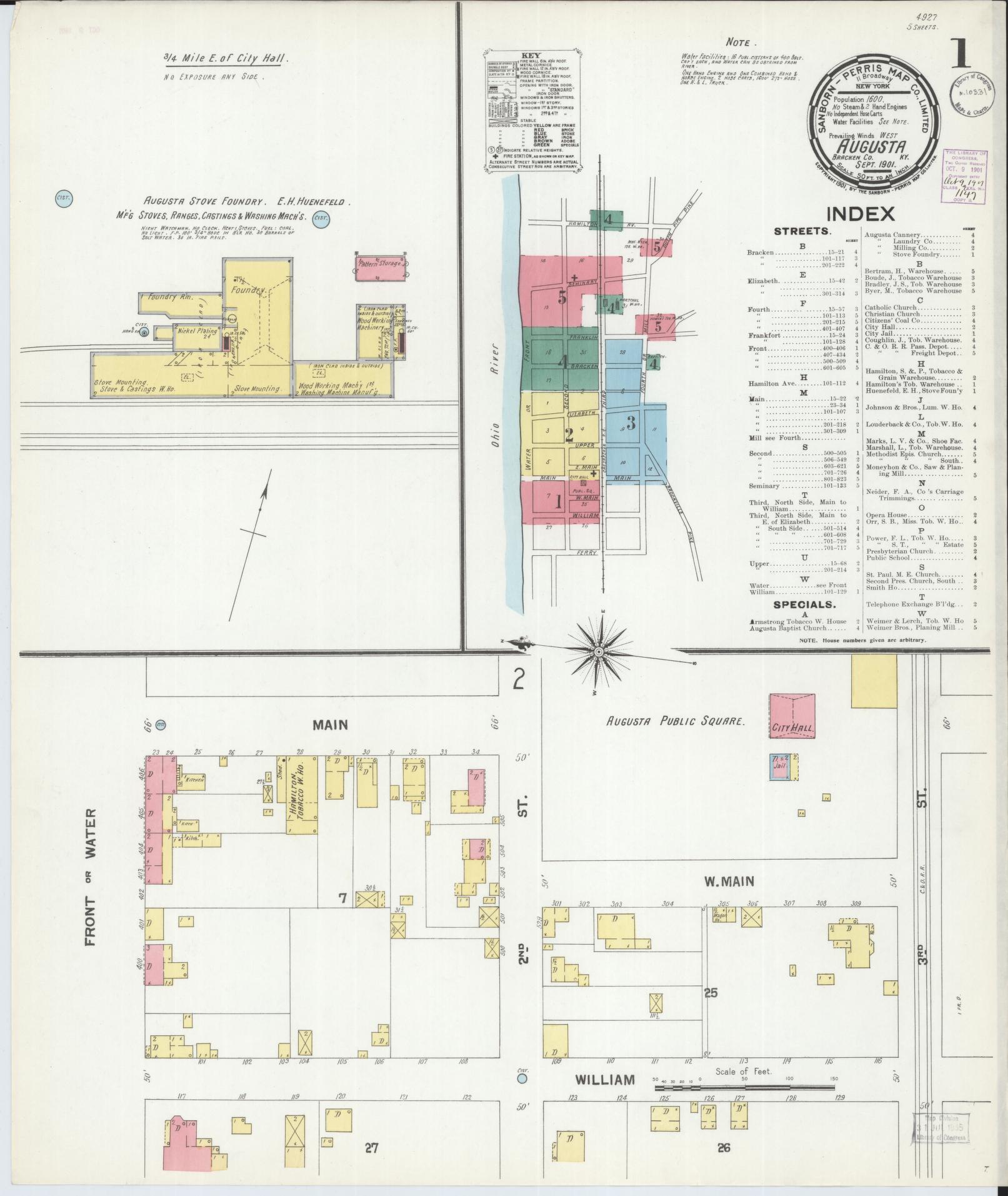 Sanborn Fire Insurance Map from Augusta, Bracken County, Kentucky (1901), Sheet #0001 - Complete Map Set gallery image, historic Sanborn map, vintage wall art, Kentucky Kentucky