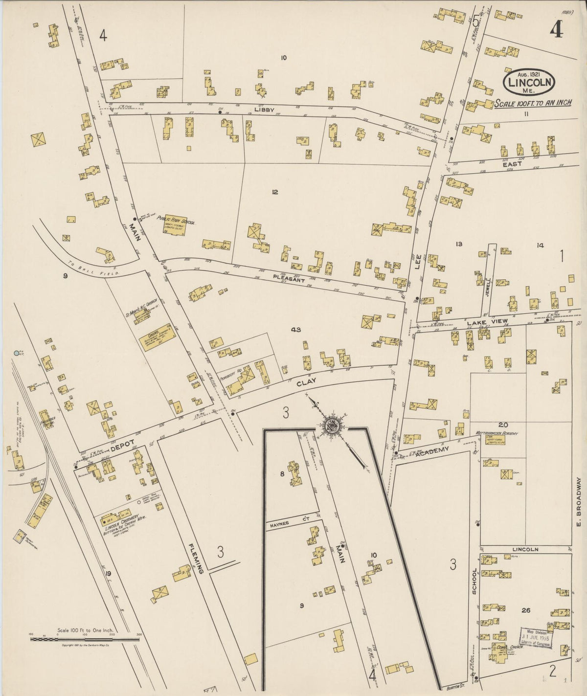 Sanborn Fire Insurance Map from Lincoln, Penobscot County, Maine (1921), Sheet #0004 - Complete Map Set gallery image, historic Sanborn map, vintage wall art, Maine Maine