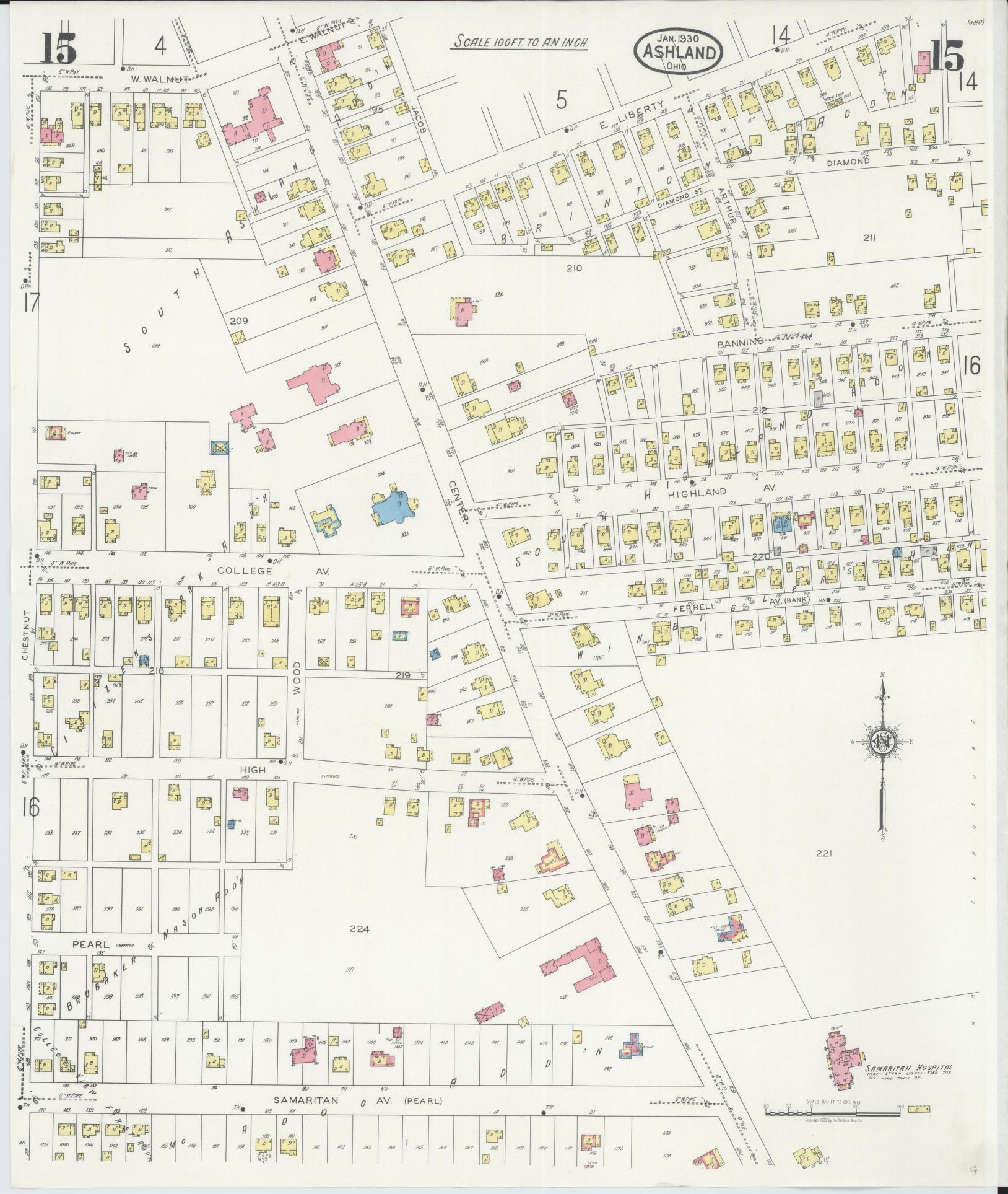 Sanborn Fire Insurance Map from Ashland, Ashland County, Ohio (1930), Sheet #0015 - Complete Map Set gallery image, historic Sanborn map, vintage wall art, Ohio Ohio