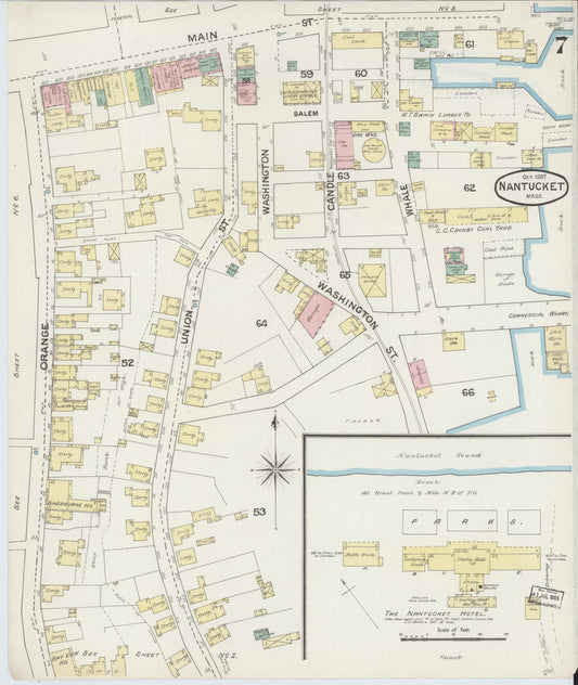Sanborn Fire Insurance Map from Nantucket, Nantucket County, Massachusetts (1887), Sheet #0007 - Historic Sanborn Fire Insurance Map Print, vintage old map wall art, antique decor, genealogy gift, Massachusetts Massachusetts map
