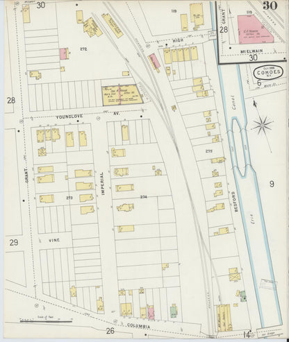 Sanborn Fire Insurance Map from Cohoes, Albany County, New York (1896), Sheet #0030 - Historic Sanborn Fire Insurance Map Print, vintage old map wall art, antique decor, genealogy gift, New York New York map