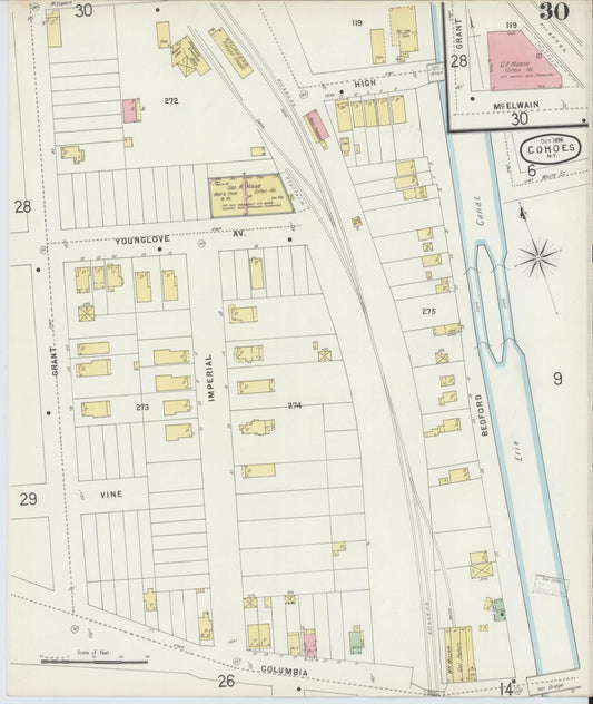 Sanborn Fire Insurance Map from Cohoes, Albany County, New York (1896), Sheet #0030 - Historic Sanborn Fire Insurance Map Print, vintage old map wall art, antique decor, genealogy gift, New York New York map