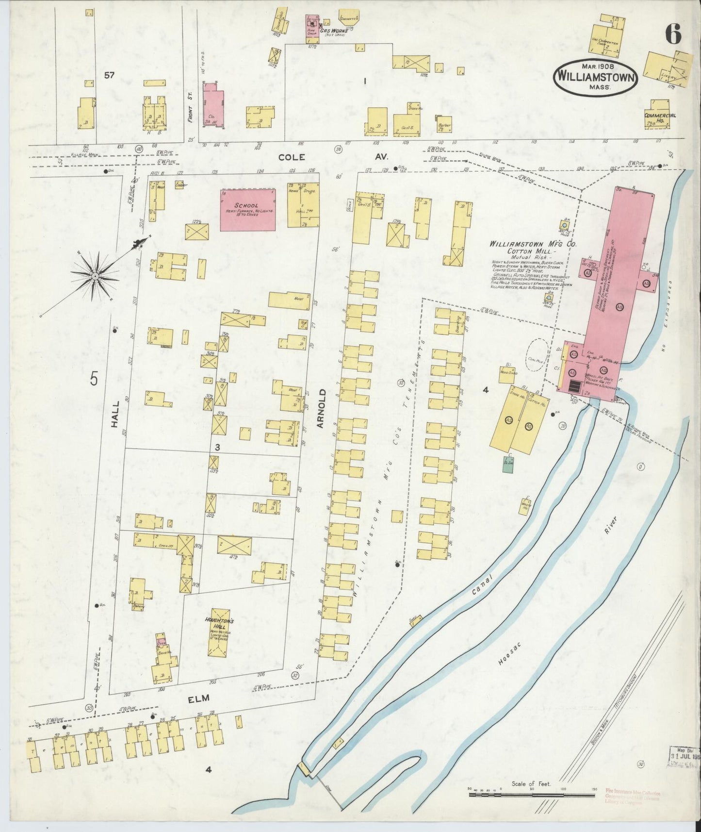 Sanborn Fire Insurance Map from Williamstown, Berkshire County, Massachusetts (1908), Sheet #0006 - Historic Sanborn Fire Insurance Map Print, vintage old map wall art, antique decor, genealogy gift, Massachusetts Massachusetts map