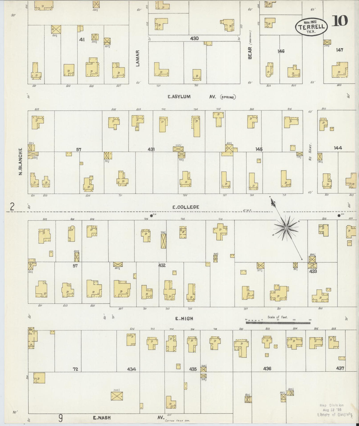 Sanborn Fire Insurance Map from Terrell, Kaufman County, Texas (1902), Sheet #0010 - Complete Map Set gallery image, historic Sanborn map, vintage wall art, Texas Texas