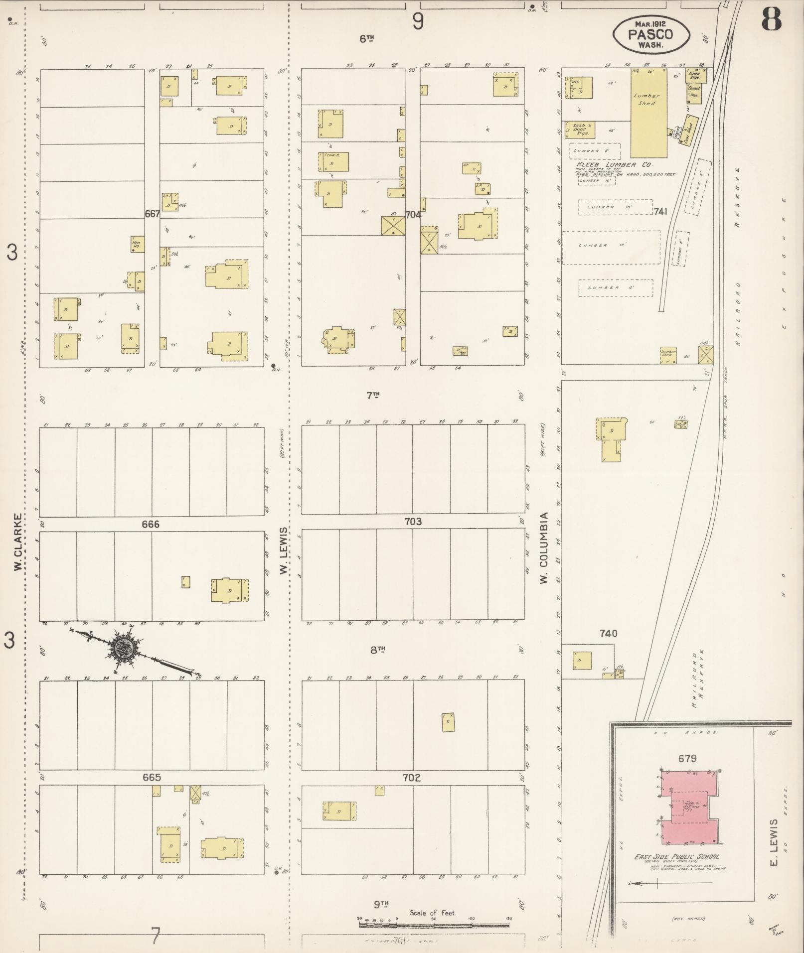 Sanborn Fire Insurance Map from Pasco, Franklin County, Washington (1912), Sheet #0008 - Complete Map Set gallery image, historic Sanborn map, vintage wall art, Washington Washington