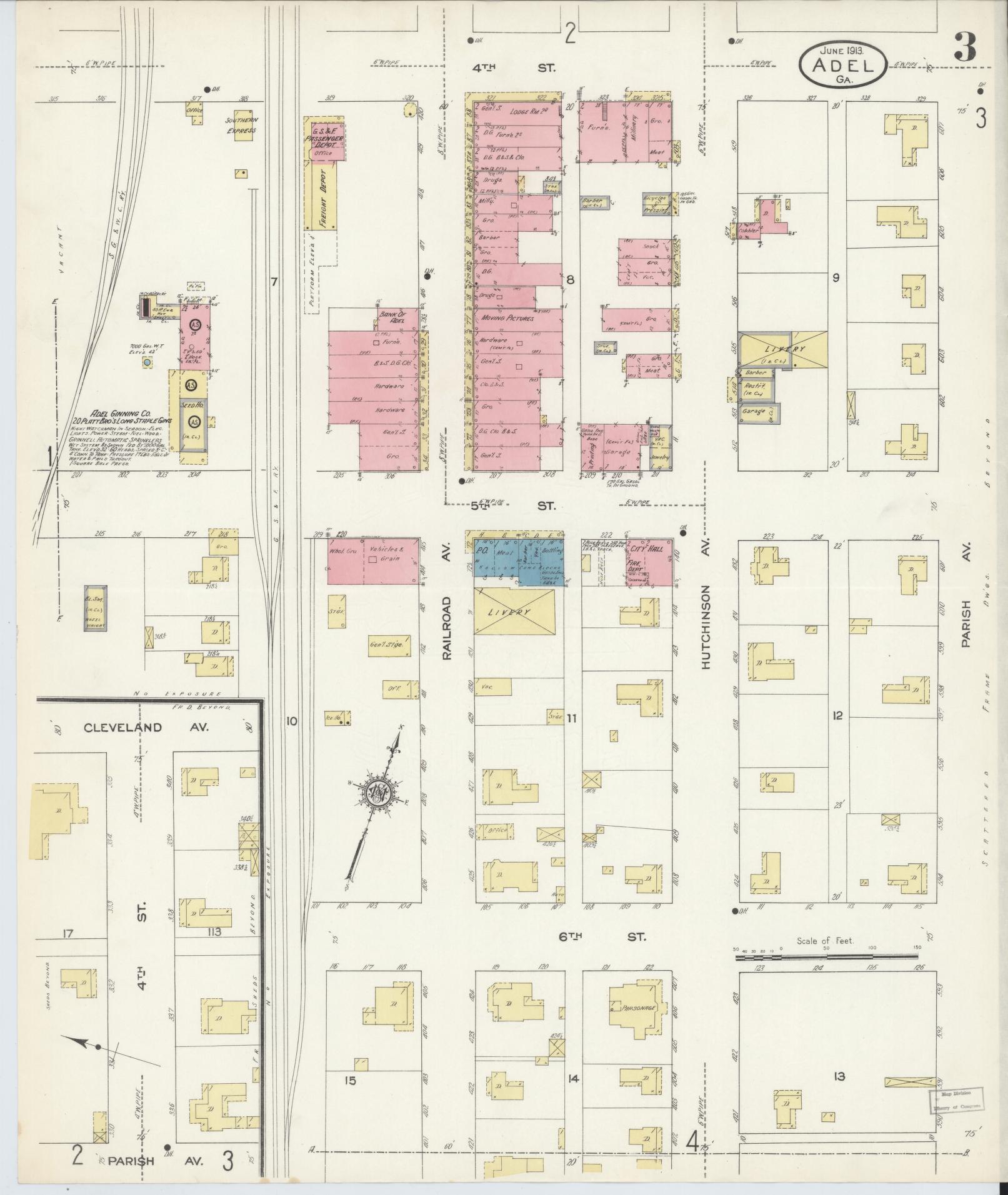 Sanborn Fire Insurance Map from Adel, Cook County, Georgia (1913), Sheet #0003 - Complete Map Set gallery image, historic Sanborn map, vintage wall art, Georgia Georgia