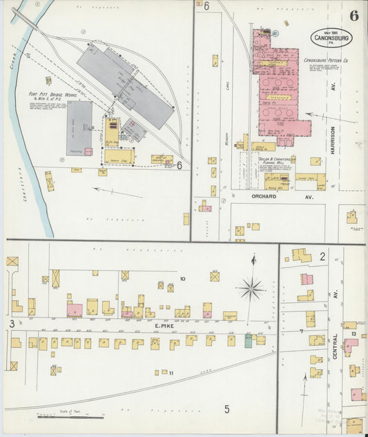 Sanborn Fire Insurance Map from Canonsburg, Washington County, Pennsylvania (1901), Sheet #0006 - Historic Sanborn Fire Insurance Map Print, vintage old map wall art, antique decor, genealogy gift, Pennsylvania Pennsylvania map