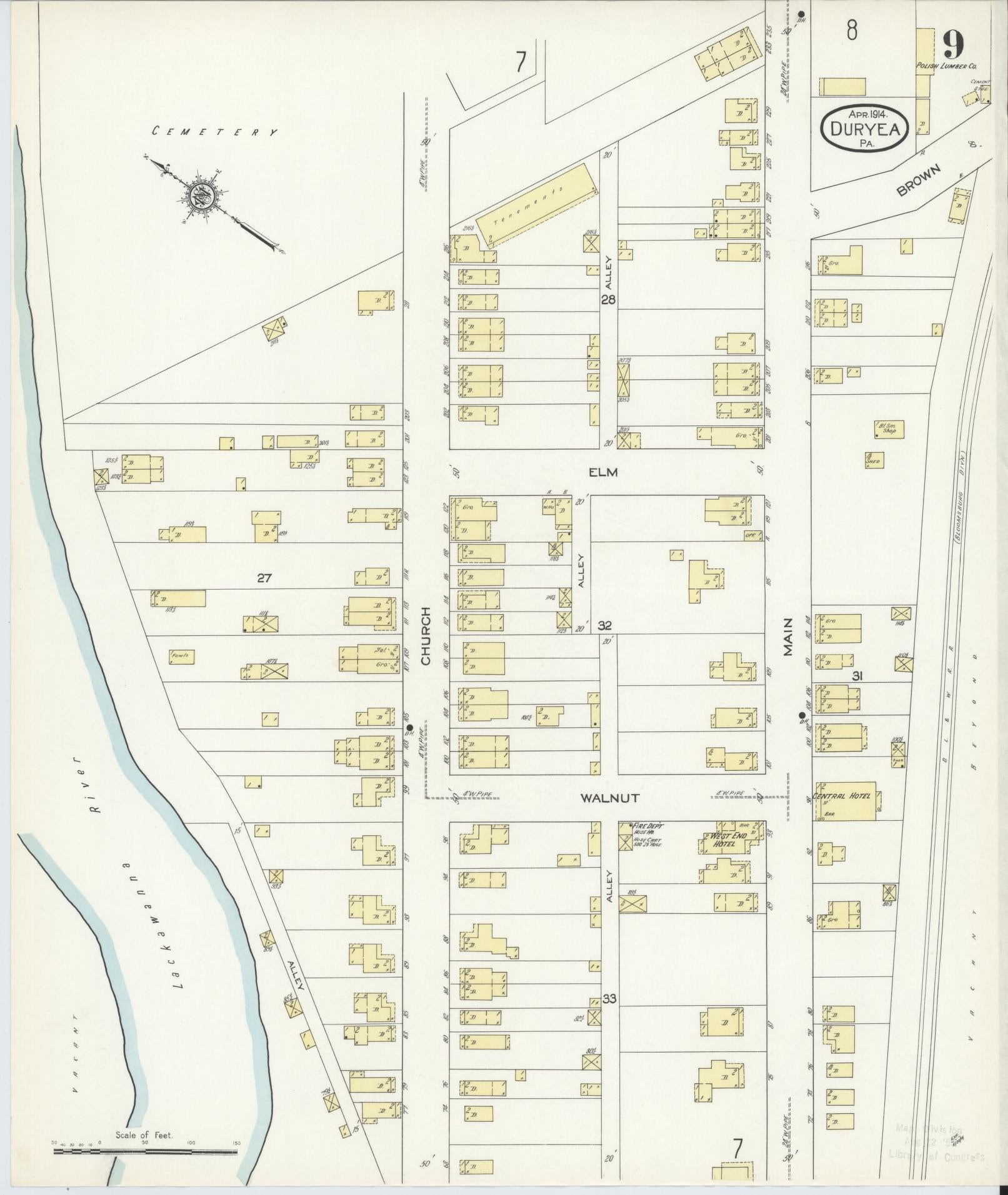 Sanborn Fire Insurance Map from Duryea, Luzerne County, Pennsylvania (1914), Sheet #0009 - Complete Map Set gallery image, historic Sanborn map, vintage wall art, Pennsylvania Pennsylvania