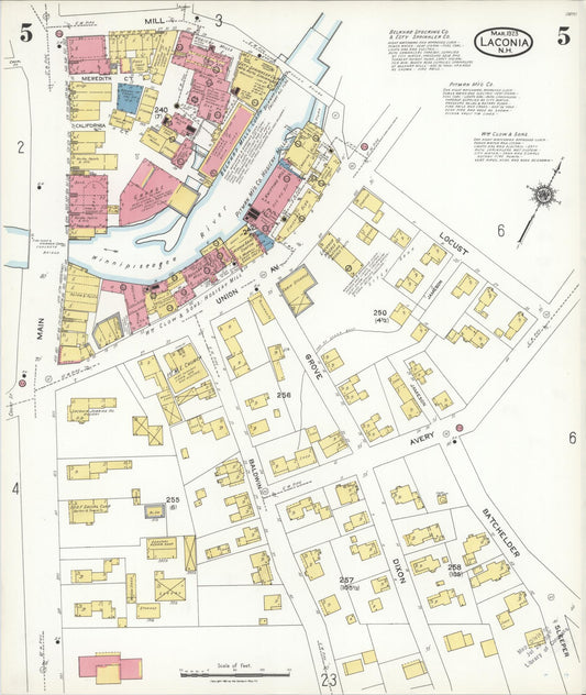 Sanborn Fire Insurance Map from Laconia, Belknap County, New Hampshire (1923), Sheet #0005 - Historic Sanborn Fire Insurance Map Print, vintage old map wall art, antique decor, genealogy gift, New Hampshire New Hampshire map