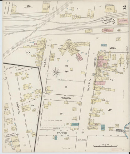 Sanborn Fire Insurance Map from Jackson, Hinds County, Mississippi (1885), Sheet #0002 - Complete Map Set gallery image, historic Sanborn map, vintage wall art, Mississippi Mississippi