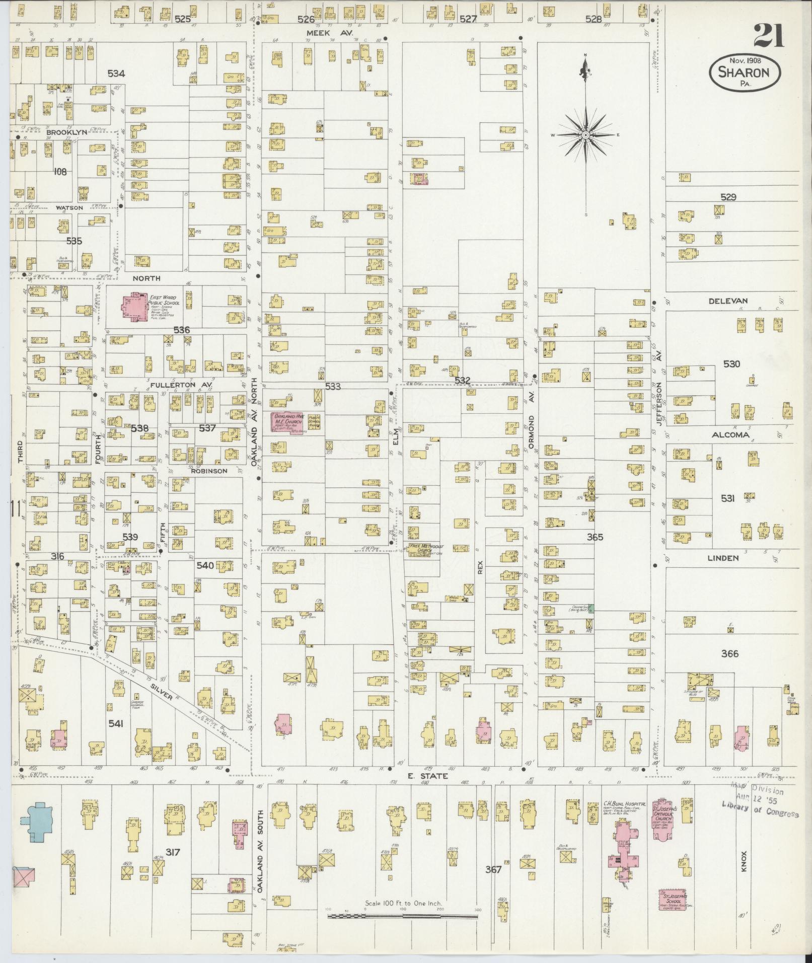 Sanborn Fire Insurance Map from Sharon, Mercer County, Pennsylvania. (1908), Sheet 21 – Historic Sanborn Fire Insurance Map Print