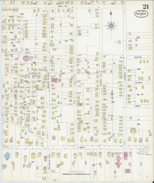 Sanborn Fire Insurance Map from Sharon, Mercer County, Pennsylvania. (1908), Sheet 21 – Historic Sanborn Fire Insurance Map Print
