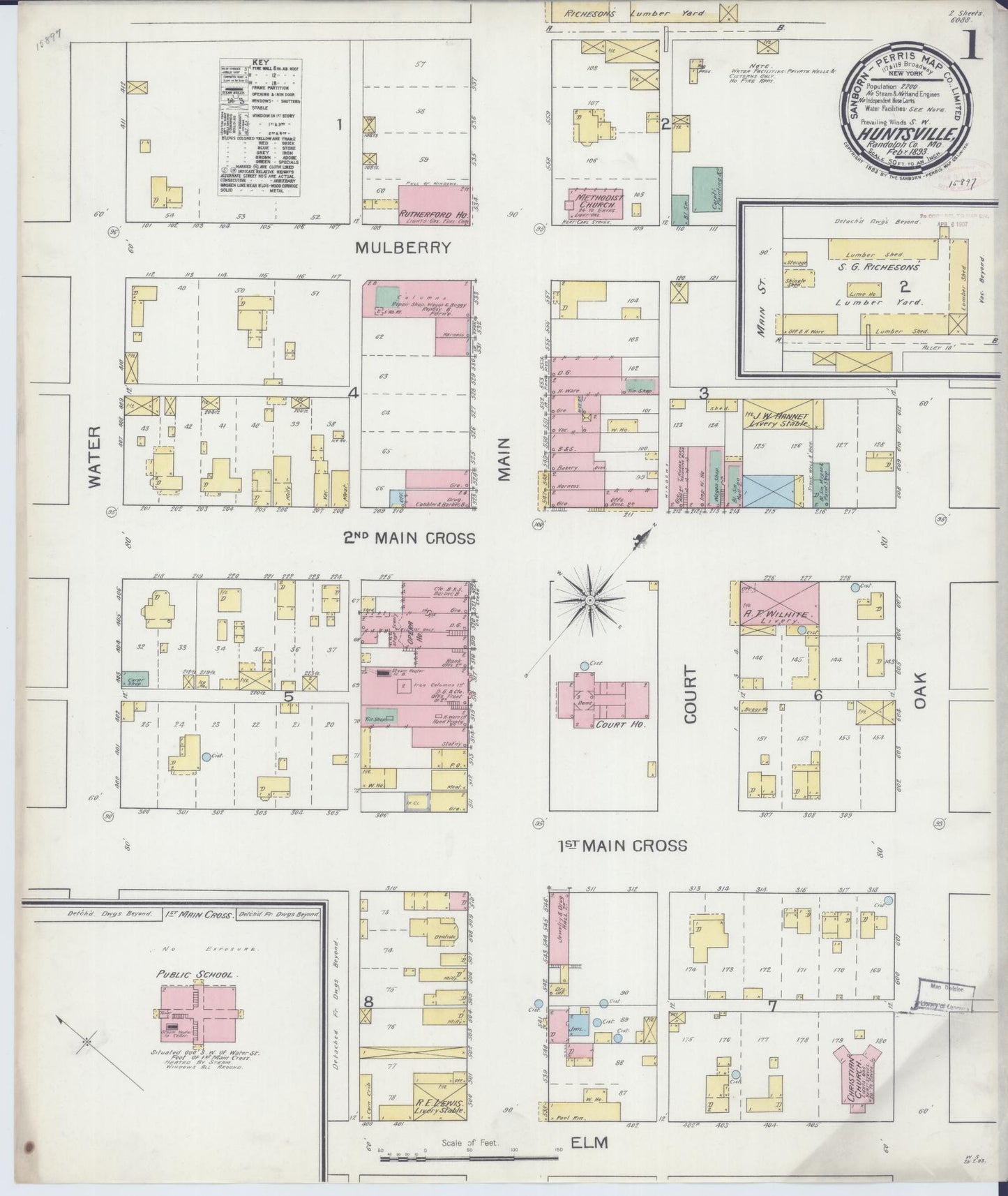 Sanborn Fire Insurance Map from Huntsville, Randolph County, Missouri (1893), Sheet #0001 - Complete Map Set gallery image, historic Sanborn map, vintage wall art, Missouri Missouri