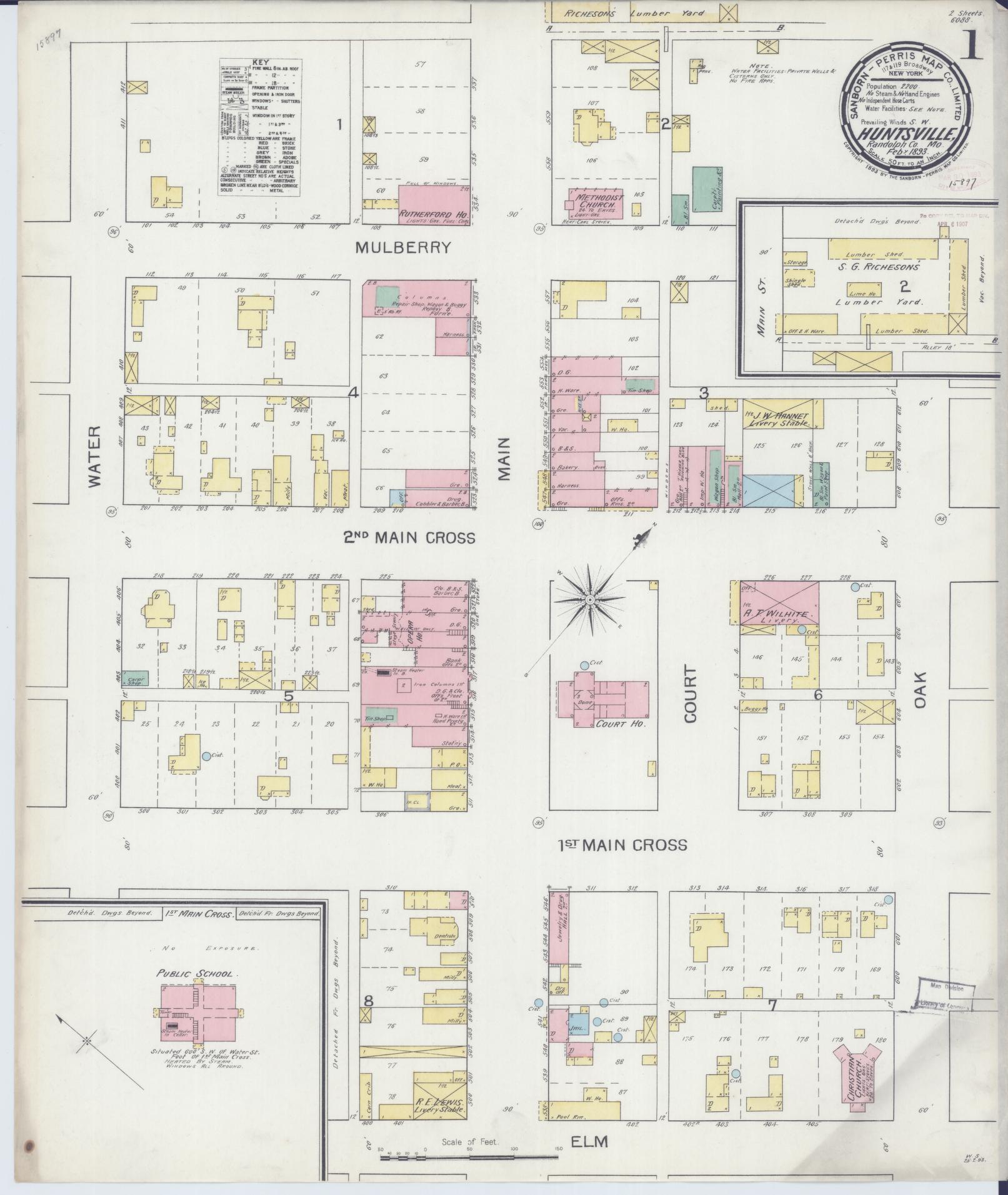 Sanborn Fire Insurance Map from Huntsville, Randolph County, Missouri (1893), Sheet #0001 - Complete Map Set gallery image, historic Sanborn map, vintage wall art, Missouri Missouri