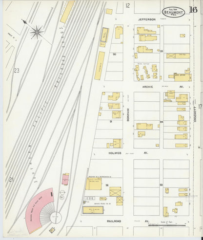 Sanborn Fire Insurance Map from Beaumont, Jefferson County, Texas (1904), Sheet #0016 - Complete Map Set gallery image, historic Sanborn map, vintage wall art, Texas Texas