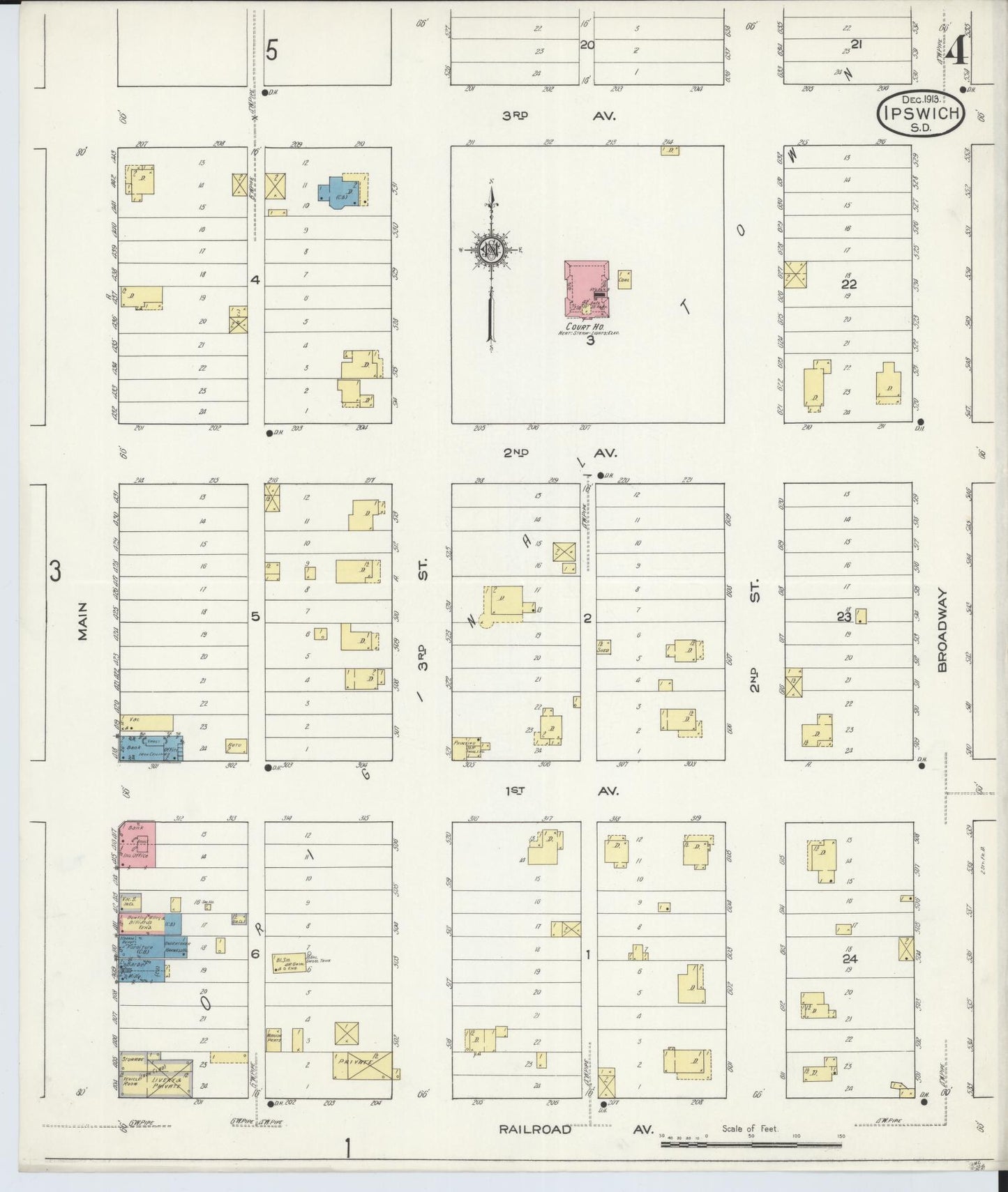 Sanborn Fire Insurance Map from Ipswich, Edmunds County, South Dakota (1913), Sheet #0004 - Complete Map Set gallery image, historic Sanborn map, vintage wall art, South Dakota South Dakota