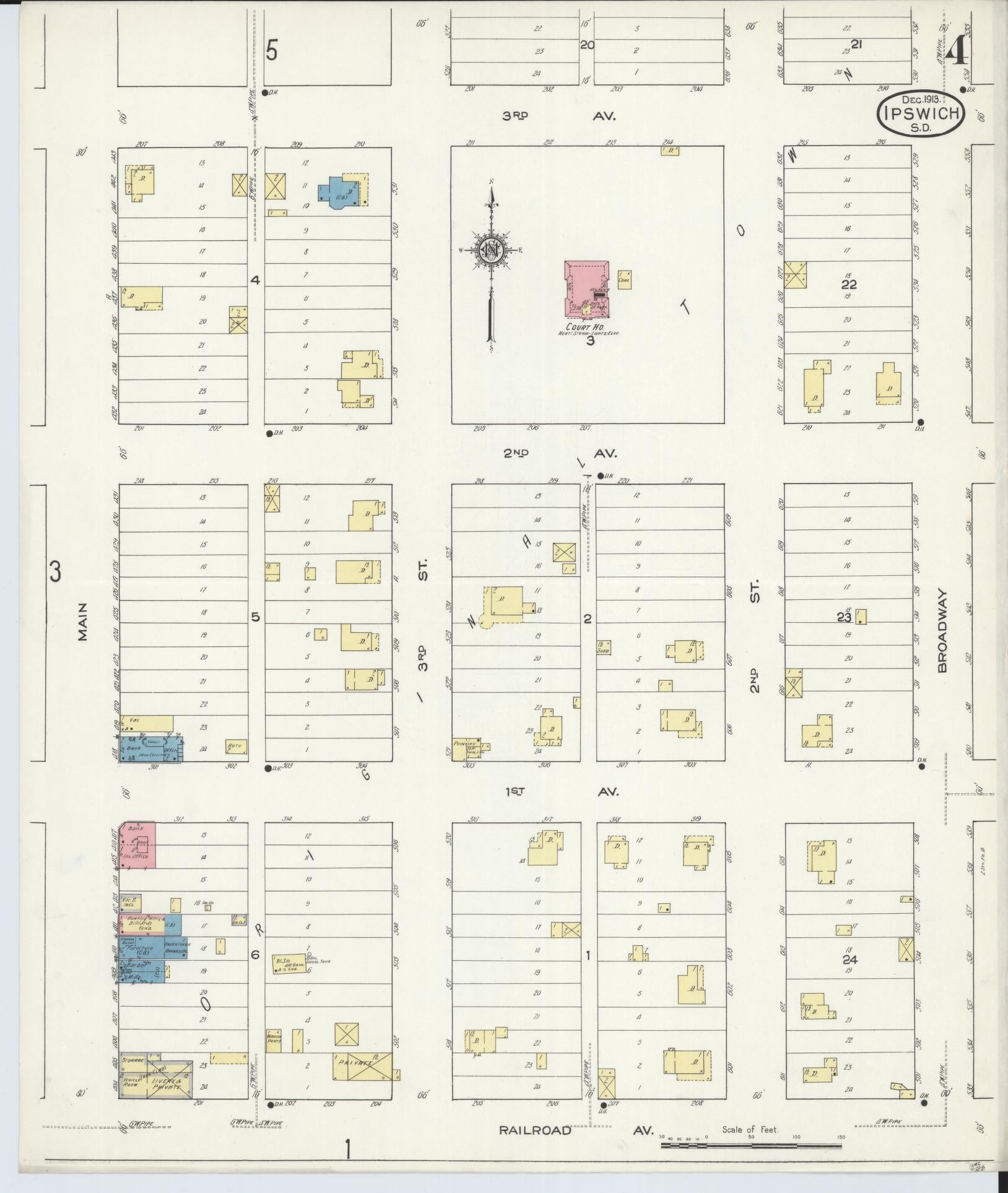 Sanborn Fire Insurance Map from Ipswich, Edmunds County, South Dakota (1913), Sheet #0004 - Complete Map Set gallery image, historic Sanborn map, vintage wall art, South Dakota South Dakota