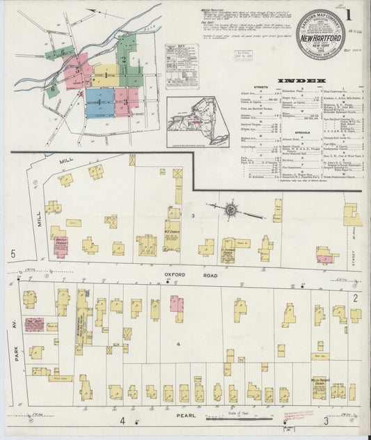Sanborn Fire Insurance Map from New Hartford, Oneida County, New York (1915), Sheet #0001 - Historic Sanborn Fire Insurance Map Print, vintage old map wall art, antique decor, genealogy gift, New York New York map