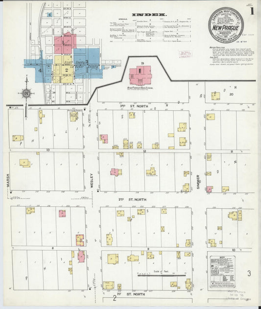 Sanborn Fire Insurance Map from New Prague, Scott And Le Sueur, Minnesota (1911), Sheet #0001 - Complete Map Set gallery image, historic Sanborn map, vintage wall art, Minnesota Minnesota