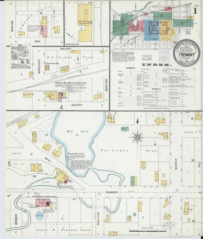 Sanborn Fire Insurance Map from Fremont, Newaygo County, Michigan (1904), Sheet #0001 - Complete Map Set gallery image, historic Sanborn map, vintage wall art, Michigan Michigan