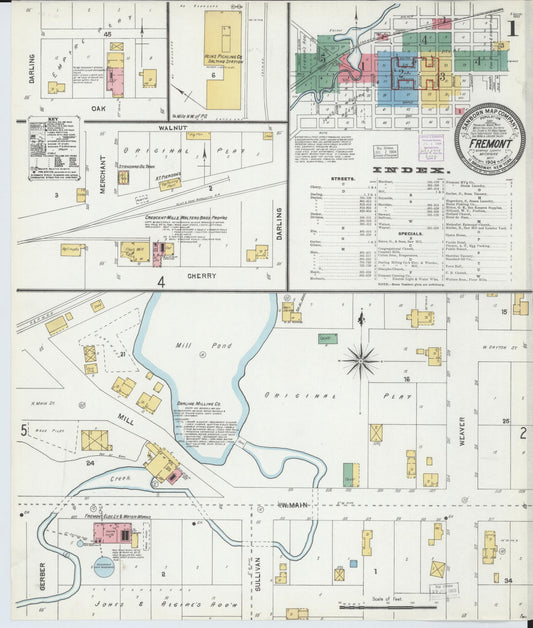 Sanborn Fire Insurance Map from Fremont, Newaygo County, Michigan (1904), Sheet #0001 - Complete Map Set gallery image, historic Sanborn map, vintage wall art, Michigan Michigan