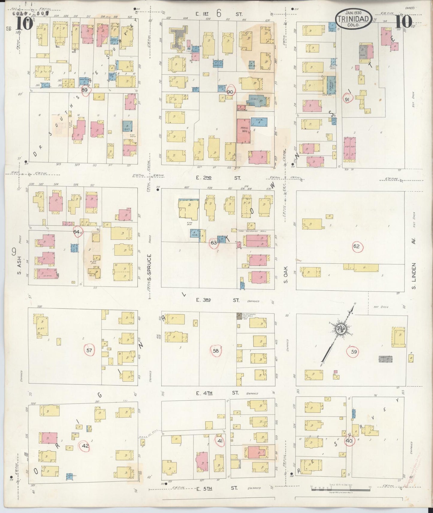 Sanborn Fire Insurance Map from Trinidad, Las Animas County, Colorado (1948), Sheet #0010 - Complete Map Set gallery image, historic Sanborn map, vintage wall art, Colorado Colorado