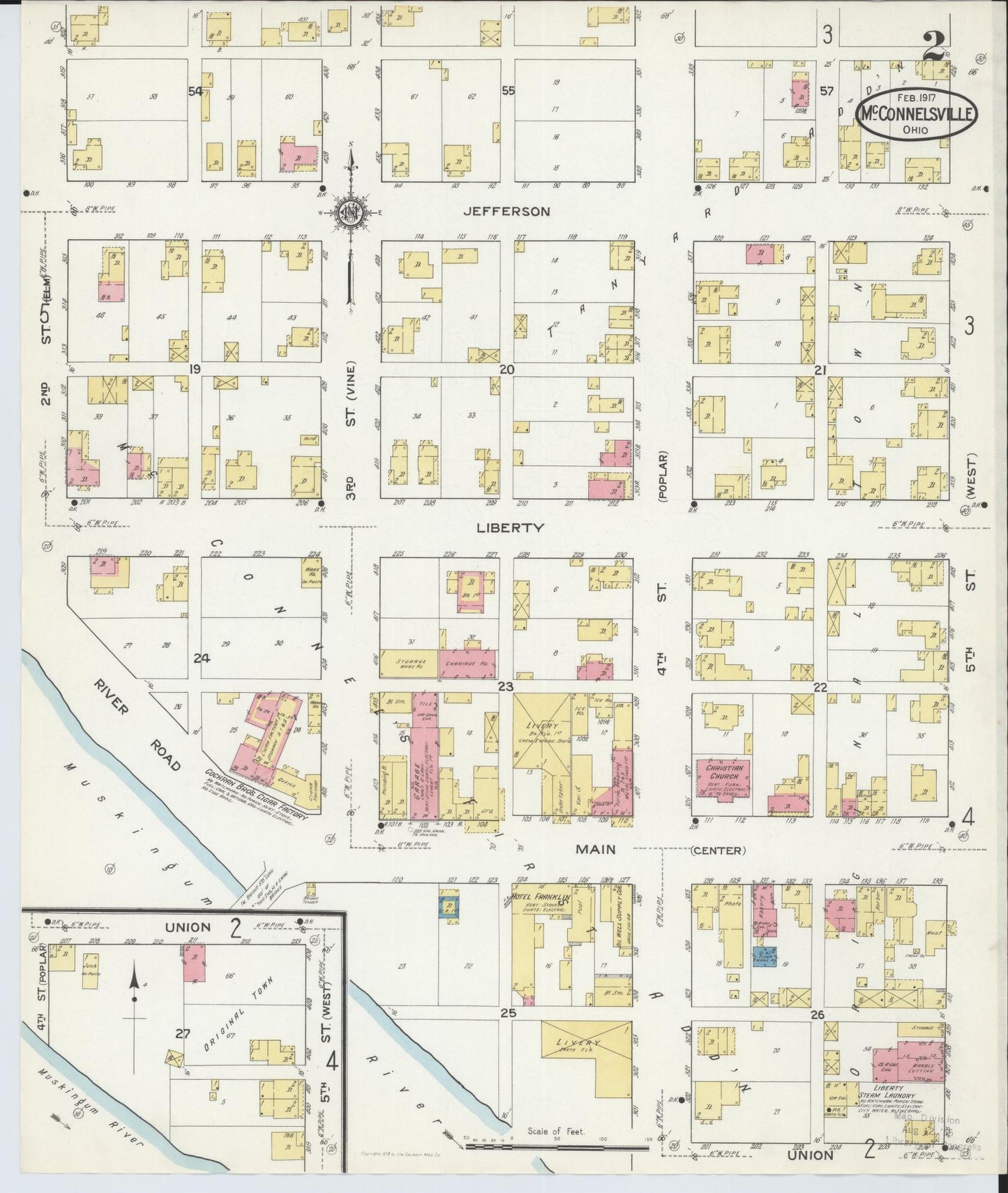 Sanborn Fire Insurance Map from McConnelsville, Morgan County, Ohio (1917), Sheet #0002 - Historic Sanborn Fire Insurance Map Print, vintage old map wall art, antique decor, genealogy gift, Ohio Ohio map