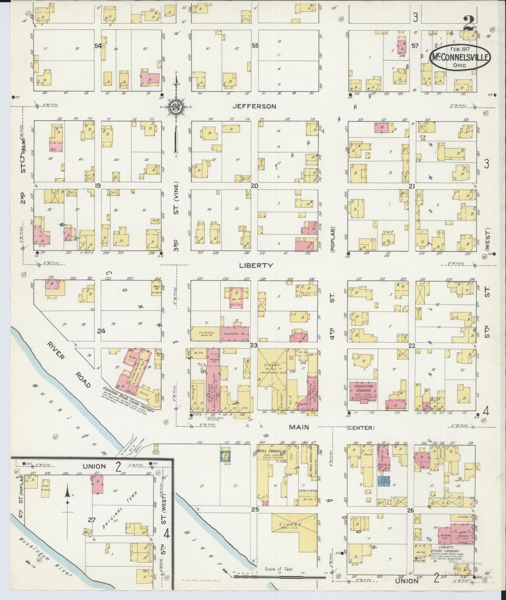 Sanborn Fire Insurance Map from McConnelsville, Morgan County, Ohio (1917), Sheet #0002 - Historic Sanborn Fire Insurance Map Print, vintage old map wall art, antique decor, genealogy gift, Ohio Ohio map