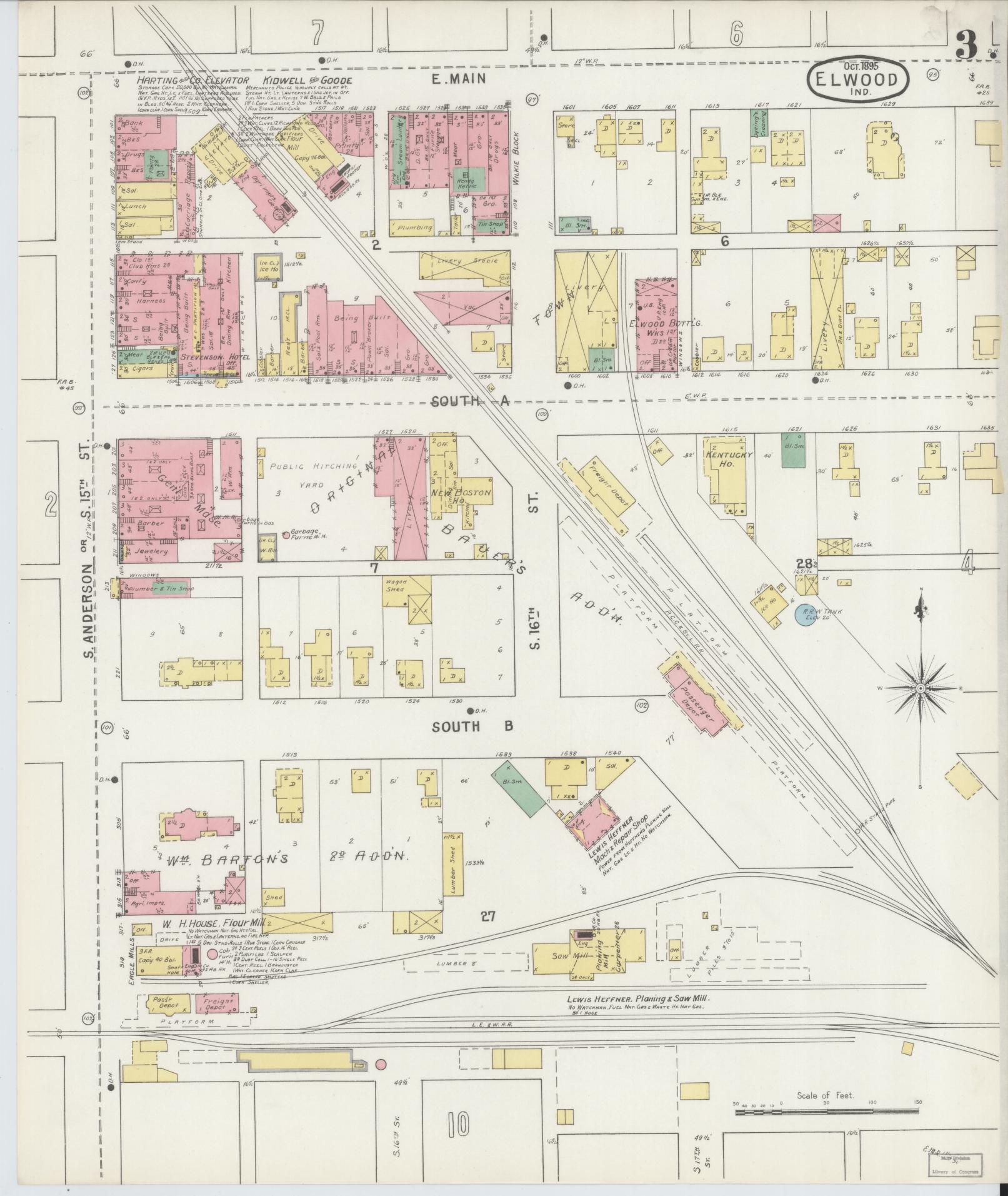 Sanborn Fire Insurance Map from Elwood, Madison County, Indiana (1895), Sheet #0003 - Complete Map Set gallery image, historic Sanborn map, vintage wall art, Indiana Indiana