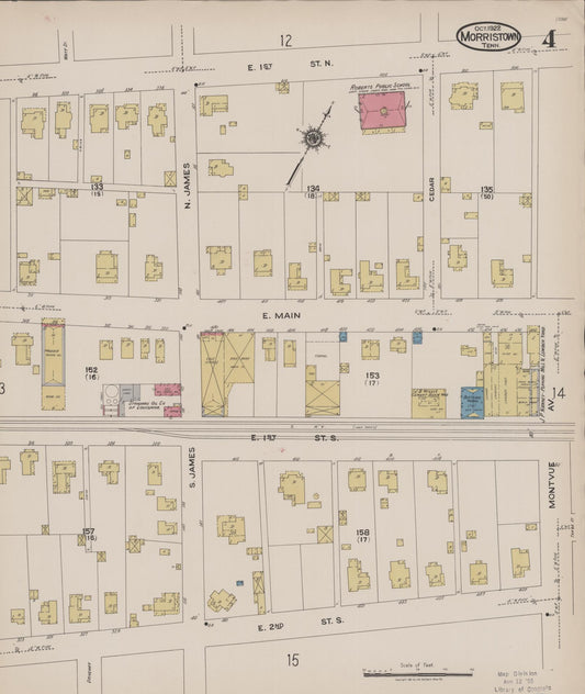 Sanborn Fire Insurance Map from Morristown, Hamblen County, Tennessee (1922), Sheet #0004 - Historic Sanborn Fire Insurance Map Print, vintage old map wall art, antique decor, genealogy gift, Tennessee Tennessee map
