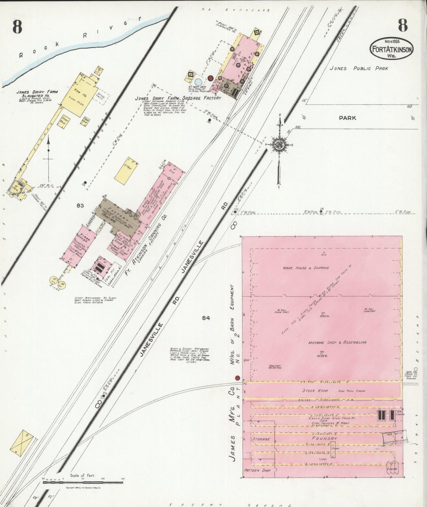 Sanborn Fire Insurance Map from Fort Atkinson, Jefferson County, Wisconsin (1924), Sheet #0008 - Complete Map Set gallery image, historic Sanborn map, vintage wall art, Wisconsin Wisconsin