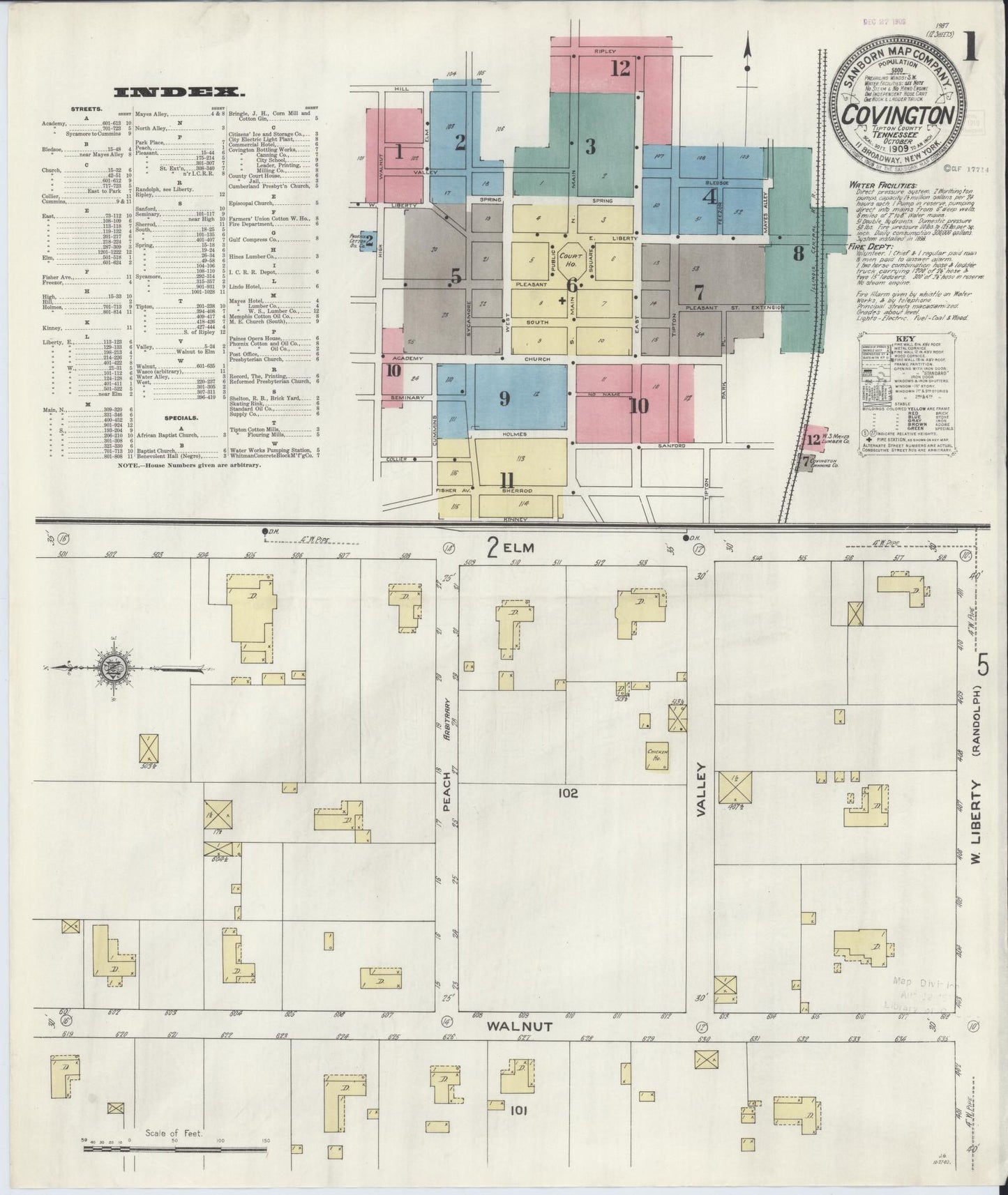Sanborn Fire Insurance Map from Covington, Tipton County, Tennessee (1909), Sheet #0001 - Complete Map Set gallery image, historic Sanborn map, vintage wall art, Tennessee Tennessee