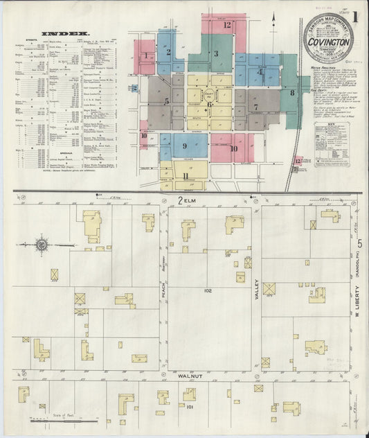 Sanborn Fire Insurance Map from Covington, Tipton County, Tennessee (1909), Sheet #0001 - Complete Map Set gallery image, historic Sanborn map, vintage wall art, Tennessee Tennessee