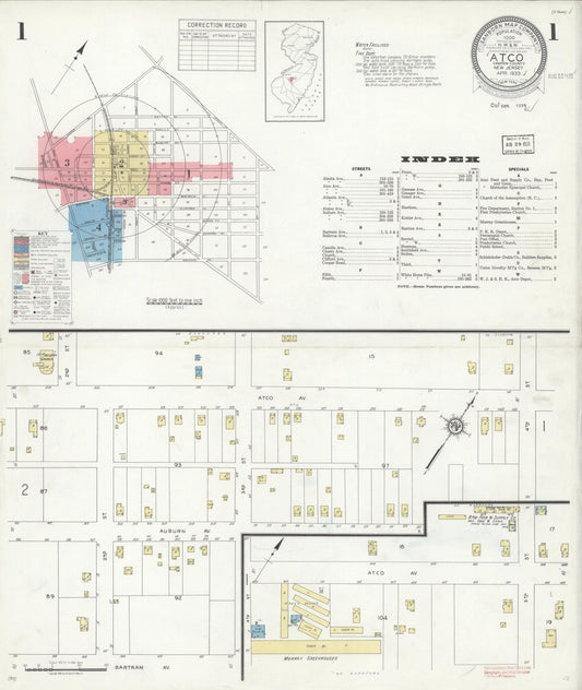 Sanborn Fire Insurance Map from Atco, Camden County, New Jersey (1933), Sheet #0001 - Complete Map Set gallery image, historic Sanborn map, vintage wall art, New Jersey New Jersey