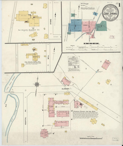 Sanborn Fire Insurance Map from Cave Springs, Floyd County, Georgia (1911), Sheet #0001 - Complete Map Set gallery image, historic Sanborn map, vintage wall art, Georgia Georgia