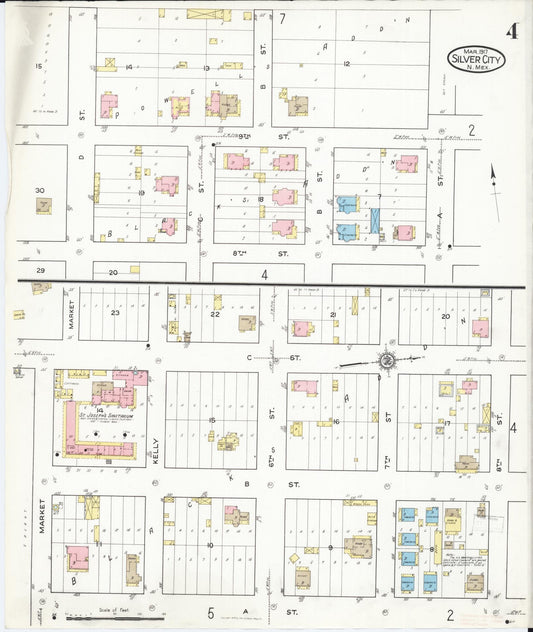 Sanborn Fire Insurance Map from Silver City, Grant County, New Mexico (1917), Sheet #0004 - Historic Sanborn Fire Insurance Map Print, vintage old map wall art, antique decor, genealogy gift, New Mexico New Mexico map