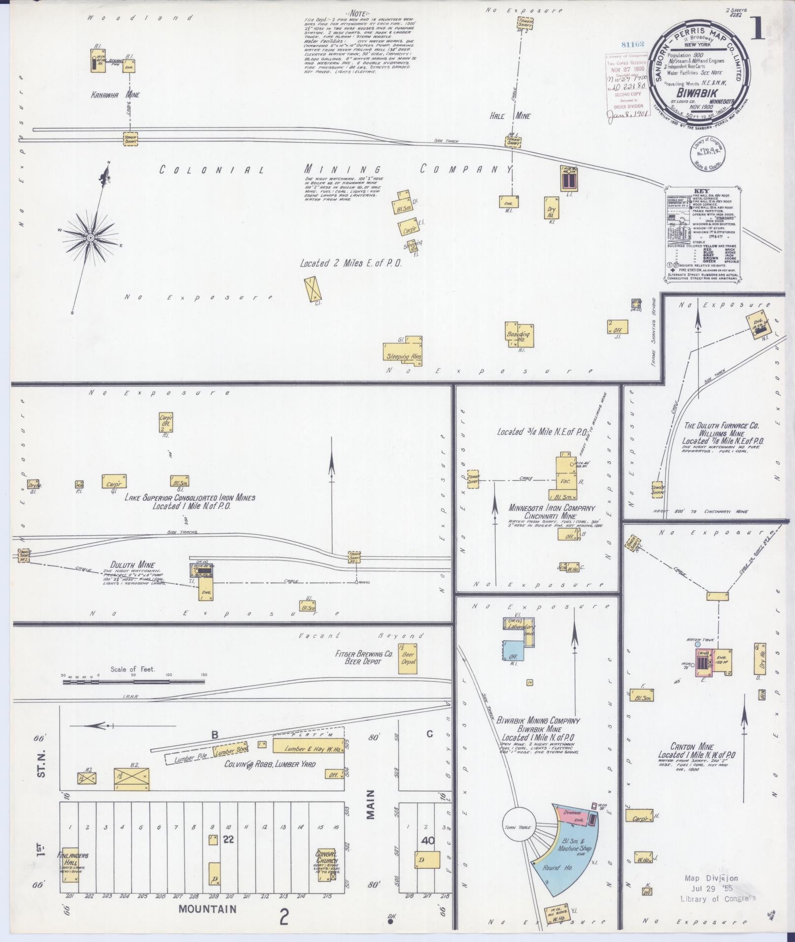 Sanborn Fire Insurance Map from Biwabik, Saint Louis County, Minnesota (1900), Sheet #0001 - Complete Map Set gallery image, historic Sanborn map, vintage wall art, Minnesota Minnesota