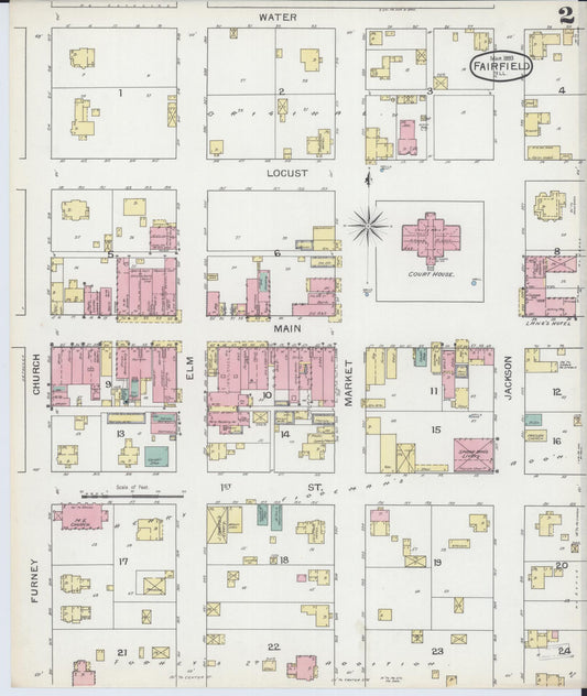 Sanborn Fire Insurance Map from Fairfield, Wayne County, Illinois (1893), Sheet #0002 - Historic Sanborn Fire Insurance Map Print, vintage old map wall art, antique decor, genealogy gift, Illinois Illinois map