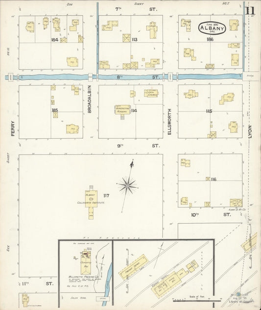 Sanborn Fire Insurance Map from Albany, Linn County, Oregon (1890), Sheet #0011 - Historic Sanborn Fire Insurance Map Print, vintage old map wall art, antique decor, genealogy gift, Oregon Oregon map
