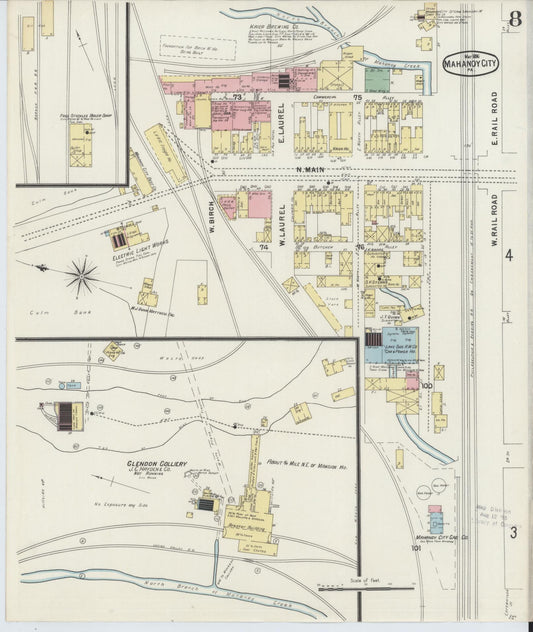 Sanborn Fire Insurance Map from Mahanoy City, Schuylkill County, Pennsylvania (1896), Sheet #0008 - Historic Sanborn Fire Insurance Map Print, vintage old map wall art, antique decor, genealogy gift, Pennsylvania Pennsylvania map