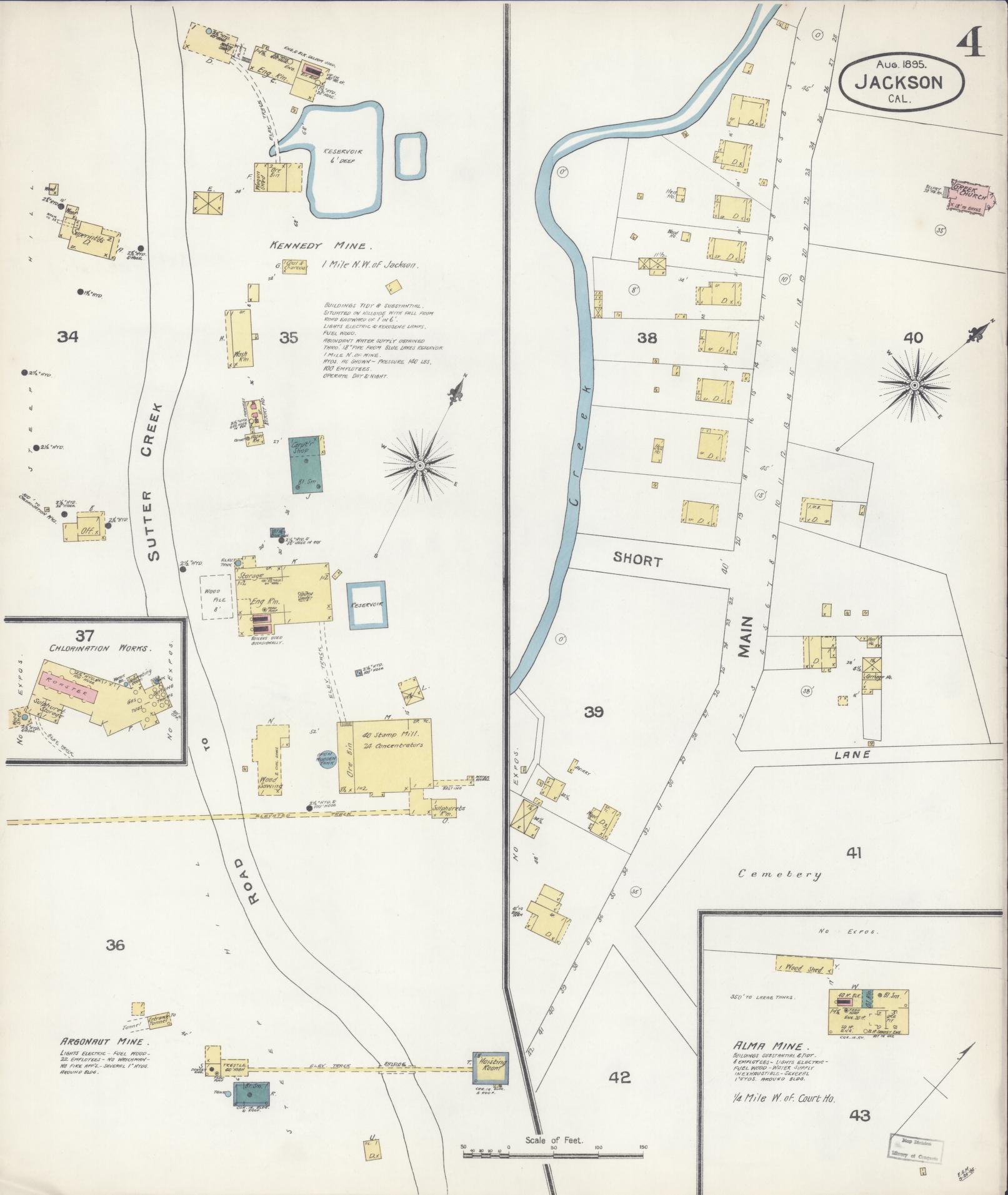 Sanborn Fire Insurance Map from Jackson, Amador County, California (1895), Sheet #0004 - Complete Map Set gallery image, historic Sanborn map, vintage wall art, California California