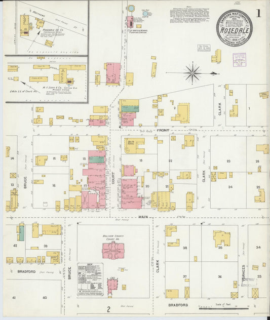Sanborn Fire Insurance Map from Rosedale, Bolivar County, Mississippi (1904), Sheet #0001 - Complete Map Set gallery image, historic Sanborn map, vintage wall art, Mississippi Mississippi