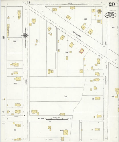 Sanborn Fire Insurance Map from Ashland, Jackson County, Oregon (1911), Sheet #0020 - Complete Map Set gallery image, historic Sanborn map, vintage wall art, Oregon Oregon