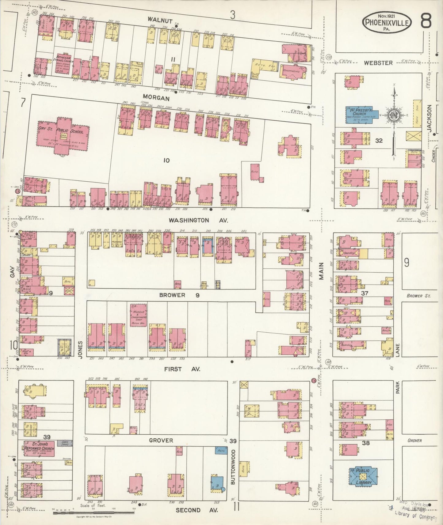 Sanborn Fire Insurance Map from Phoenixville, Chester County, Pennsylvania (1921), Sheet #0008 - Complete Map Set gallery image, historic Sanborn map, vintage wall art, Pennsylvania Pennsylvania