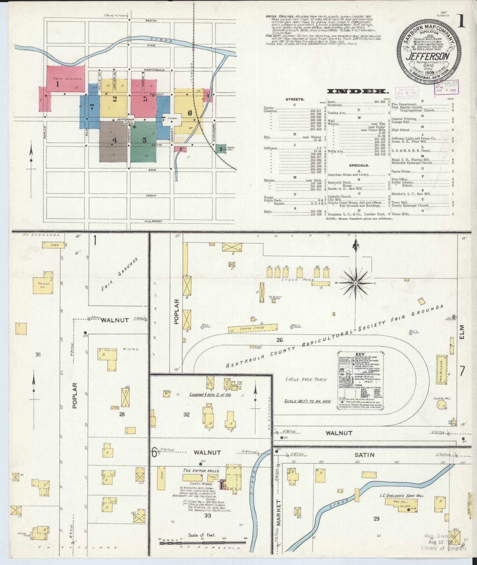Sanborn Fire Insurance Map from Jefferson, Ashtabula County, Ohio (1909), Sheet #0001 - Complete Map Set gallery image, historic Sanborn map, vintage wall art, Ohio Ohio