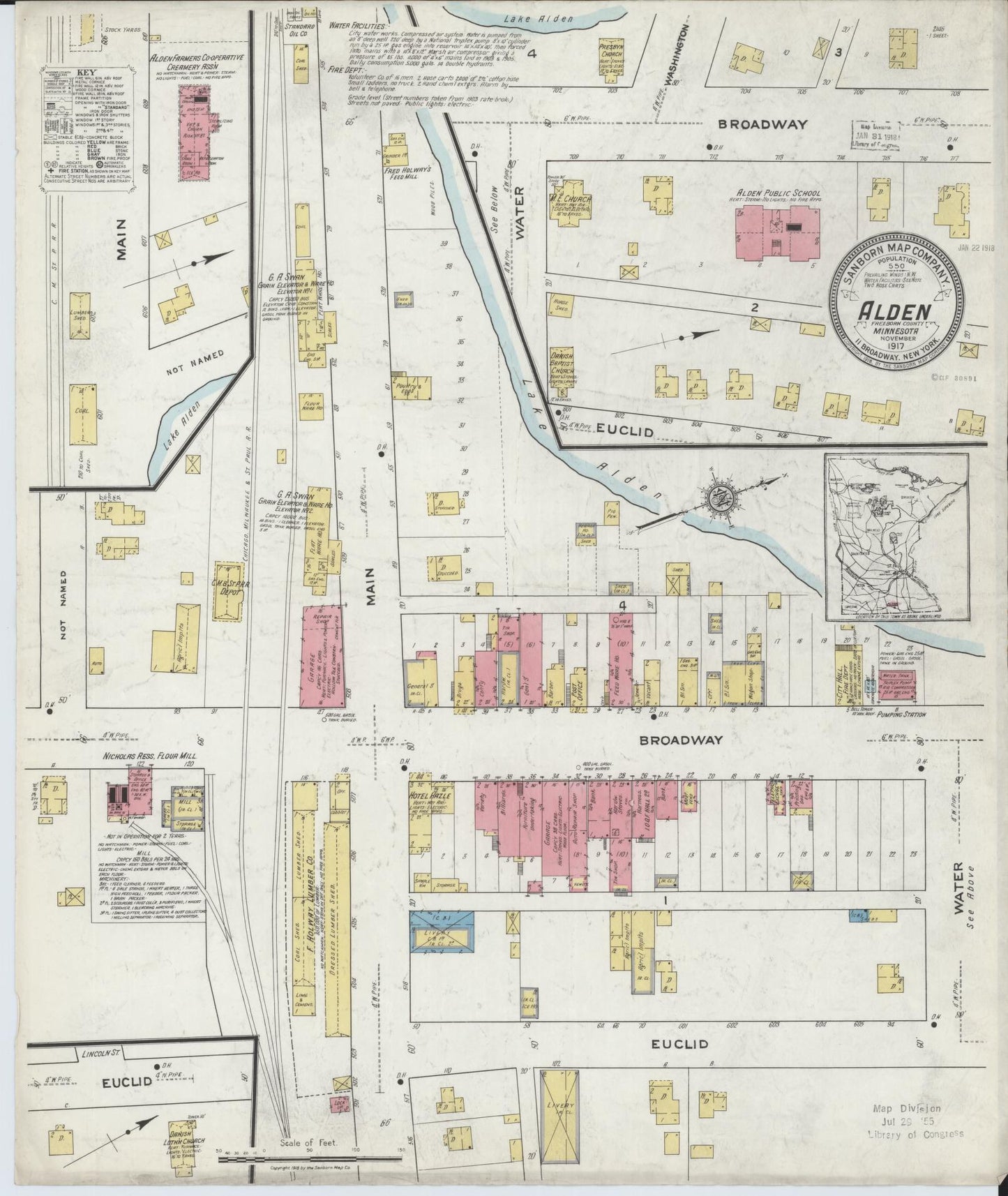Sanborn Fire Insurance Map from Alden, Freeborn County, Minnesota (1917), Sheet #0001 - Historic Sanborn Fire Insurance Map Print, vintage old map wall art, antique decor, genealogy gift, Minnesota Minnesota map