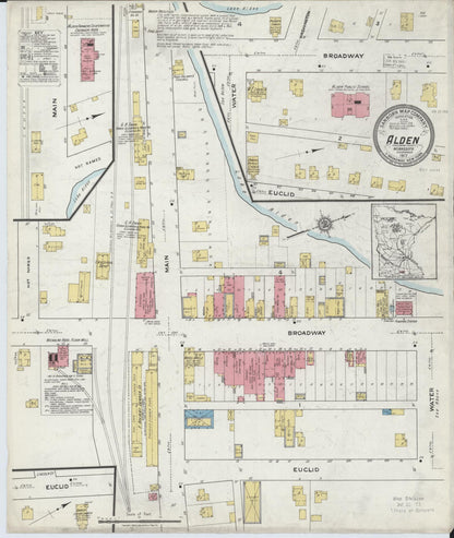 Sanborn Fire Insurance Map from Alden, Freeborn County, Minnesota (1917), Sheet #0001 - Historic Sanborn Fire Insurance Map Print, vintage old map wall art, antique decor, genealogy gift, Minnesota Minnesota map