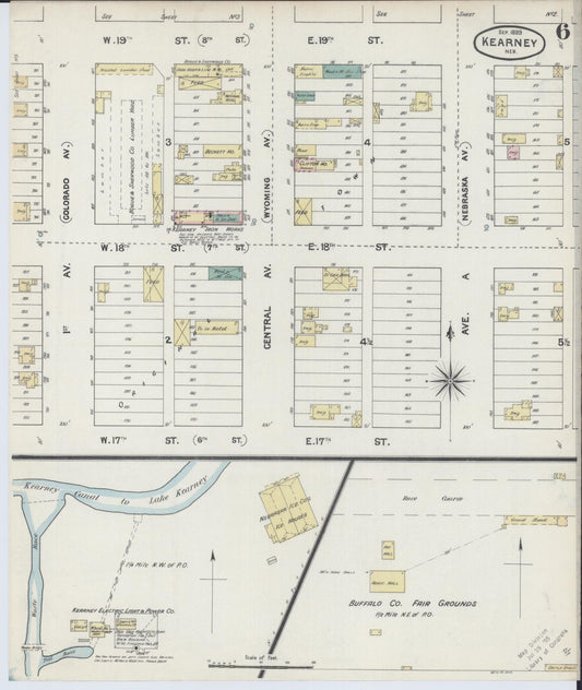 Sanborn Fire Insurance Map from Kearney, Buffalo County, Nebraska (1889), Sheet #0006 - Historic Sanborn Fire Insurance Map Print, vintage old map wall art, antique decor, genealogy gift, Nebraska Nebraska map